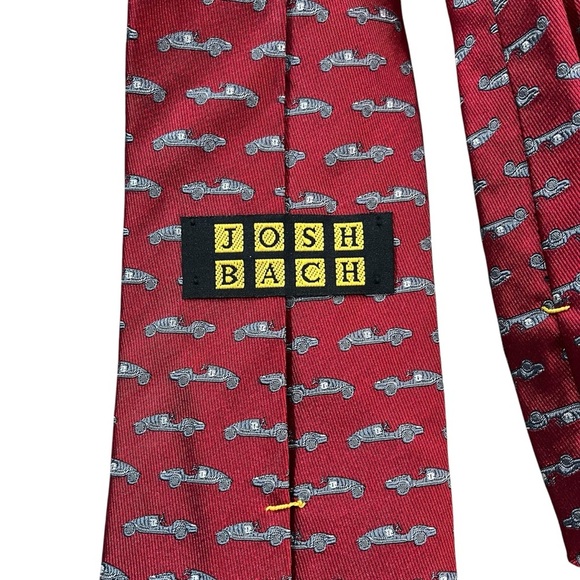 Josh Bach Red Men’s Tie Gray Cars Pure Silk - Picture 6 of 7